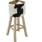 vidaXL Barhocker aus Echtleder und Teak 35 x 76 x 35 cm