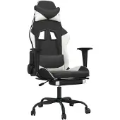vidaXL Gaming-Stuhl mit Fußstütze Schwarz und Weiß Kunstleder