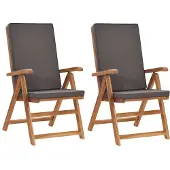 vidaXL Klappbare Liegestühle mit Kissen, 2 Stück, Massivholz Teak, Grau