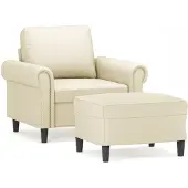 vidaXL Sessel mit Hocker Creme 60 cm Kunstleder