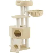 BellaFurn Großer Kratzbaum für Katzen mit Katzenhaus | Beige | 50x50x141 cm