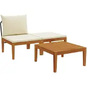 Syfax 3 pcs Garten Lounge Set mit Kissen Massives Akazienholz & Seil