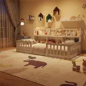 ProximaX Kinderbett 90x200 cm Massivholz Weiß mit Sicherheitsgitter & Kopfteil-Regal