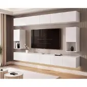 Idohome Hängende Wohnwand ANGEL LINE IV mit Beleuchtung Weiß Matt