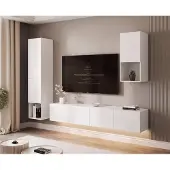 Idohome Hängende Wohnwand ANGEL LINE III mit LED-Beleuchtung Weiß Matt