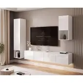 Idohome Hängende Wohnwand ANGEL LINE III mit LED-Beleuchtung Weiß Hochglanz