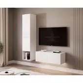 Idohome Hängende Wohnwand ANGEL LINE V mit LED-Beleuchtung Weiß Matt