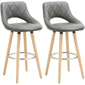BellaFurn 2er-Set Barhocker mit Rückenlehne und Fußstütze aus Kunstleder Grau | 43x43x91cm