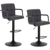 BellaFurn 2er-Set Barhocker mit drehbarer Rückenlehne aus Kunstleder | Anthrazit | 51x37x90-112 cm