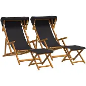 Syfax Liegestuhl 4 pcs 3 Position Massives Eukalyptus Holz Schwarz