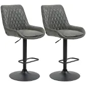 BellaFurn 2 verstellbare Barhocker – Kunstleder | Farbe: Dunkelgrau | Abmessungen: 59x51x97-117 cm