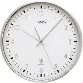 AMS F5914 Funkwanduhr mit gebürstetem Aluminiumgehäuse und aufgelegten Zahlen