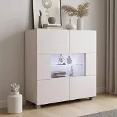 Ravio Kommode Amanda Kaschmir Matt mit Blauer LED – 100x107 cm Sideboard Beige