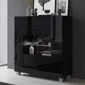 Ravio Kommode Amanda Schwarz mit Weißer LED – 100x107 cm Sideboard Modern