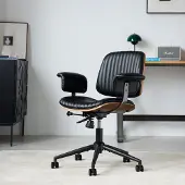Great han Bürostuhl Leder Ergonomischer Schreibtischstuhl Drehstuhl Chefsessel Höheneinstellbar Armlehnen Schwarz