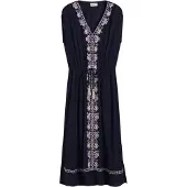 Bonprix Midikleid , Damen, Gr. 42, N-Gr, dunkelblau, natur, Obermaterial: 100% Viskose. Futter: 100% Viskose, ausgestellt, Kleider Midikleid, aus Viskose, mit feiner Stickerei, ausgestellte Passform