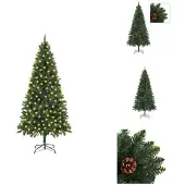 vidaXL Künstlicher Weihnachtsbaum mit Beleuchtung & Zapfen Grün 210 cm - Weihnachtsbäume