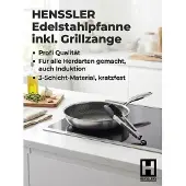 Hensslers Bratpfanne "Premium, inklusive Grillzange" Edelstahl Set, 2 tlg.