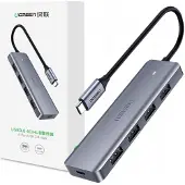 UGREEN Adapter 4-in-1 USB-C Hub mit 4x USB 3.0 + USB-C Anschluss, Farbe: Grau, Modell: CM219