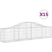vidaXL Gabionen mit Hochbogen 15 Stk. 200x30x40/60 cm Verzinktes Eisen