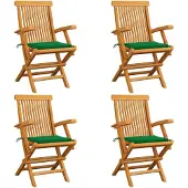 vidaXL Klappstühle mit grünen Kissen, 4 Stück, Massivholz Teakholz