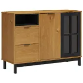 vidaXL Sideboard mit Glastür FLAM 110x40x80 cm Massivholz Kiefer