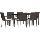 vidaXL 7-tlg. Garten-Essgruppe mit Kissen Poly Rattan und Stahl