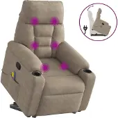 Syfax Massagesessel mit Aufstehhilfe Taupe Mikrofasergewebe