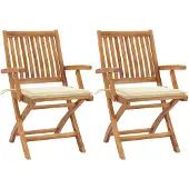 vidaXL Klappstühle 2 Stk. mit Cremeweißen Kissen Teak Massivholz