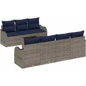 vidaXL Sofa Set 8 stk. 7-Sitzanzahl Grau Poly-Rattan