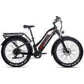 Jobobike Robin ST - E-Fatbike inkl. Kettenschloss - 26 Zoll - 250W Motor - 120 km Reichweite - 7-Gang - Mechanische Scheibenbremsen - 624Wh Akku - Tiefeinsteiger - Federgabel - Schwarz/Rot