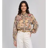 Twinset für Damen. 262TT2611 Mehrfarbiges Blumen-Crêpe-Hemd (38), Lässig, Viskose, Langarm