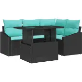 vidaXL Gartensofa-set 5 stk. Schwarz und Blau Poly-Rattan