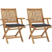vidaXL Klappstühle 2 Stk. mit Anthrazit Kissen Massivholz Teak