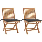 vidaXL Klappstühle 2 Stk. mit Anthrazit Kissen Massivholz Teak