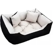 WBM Sewing Hundebett mit Kissen 100x75 cm Beige-Schwarz