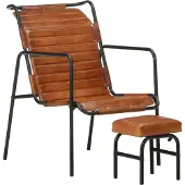 Syfax Relaxsessel mit Fußhocker Braun Echtleder