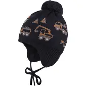 Maximo - Boy's Jacquard Mütze Baufahrzeuge - Mütze Gr 53-55 cm schwarz