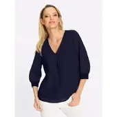 HEINE Schlupfbluse , Damen, Gr. 40, blau (marine), 100% Polyester, unifarben, V-Ausschnitt, Blusen Schlupfbluse