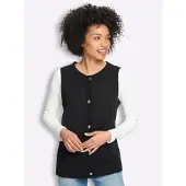 HEINE Strickweste "Strickweste Strickweste mit Schmuckknöpfen", Damen, Gr. 46, schwarz, Strick, , Modisch, Rundhals, Westen Strickweste