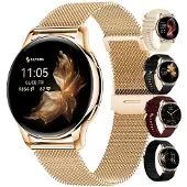 Siltcon Auréa Smartwatch Damen mit Telefonfunktion – 1,32 Zoll AMOLED, Schrittzähler und Herzfrequenz – 5 Armbänder – Silber