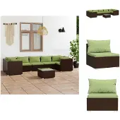 vidaXL 8-tlg. Garten-Lounge-Set mit Kissen Poly Rattan Braun - Gartenmöbel-Sets