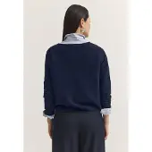 Bugatti Rundhalspullover "Regular Fit", Damen, Gr. L, blau (390, marine), 100% Baumwolle, unifarben, regular fit, Rundhals, Pullover Rundhalspullover, Regular Fit Baumwolle Rundhals