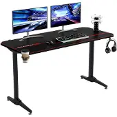 LTPRTZ Gaming Tisch mit Kopfhörerhalterung und Getränkehalter (Schwarz, 140x66x75cm)