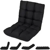 Costway Relaxsessel verstellbar, Bodenstuhl Bodensessel gepolstert, Bodenkissen mit Rückenlehne, Meditationsstuhl, Fensterstuhl Rabenschwarz