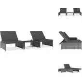 vidaXL Sonnenliegen 2 Stk. mit Tisch Poly Rattan Grau - Sonnenliegen
