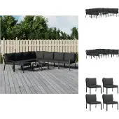vidaXL 9-tlg. Garten-Lounge-Set mit Grauen Kissen Stahl - Gartenmöbel-Sets