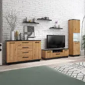 Lomadox Wohnwand in Eiche & Schwarz mit Sideboard, 6-teilig - ISOLA-132