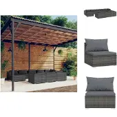vidaXL 10-tlg. Garten-Lounge-Set mit Kissen Grau Poly Rattan - Gartenmöbel-Sets