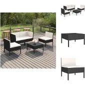 vidaXL 5-tlg. Garten-Lounge-Set mit Auflagen Poly Rattan Schwarz - Gartenmöbel-Sets